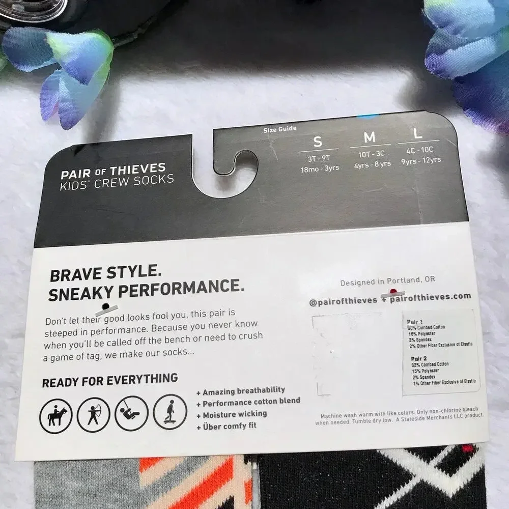 Pair of Thieves NWT 2 Pairs Crew Socks Kids M (4-8 years)